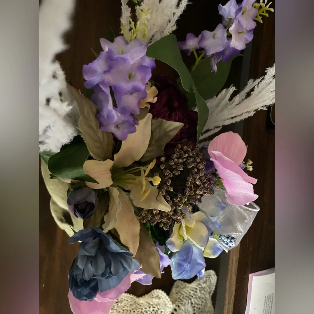Charming Skull Vase with Rhinestone Eyes and Faux Florals